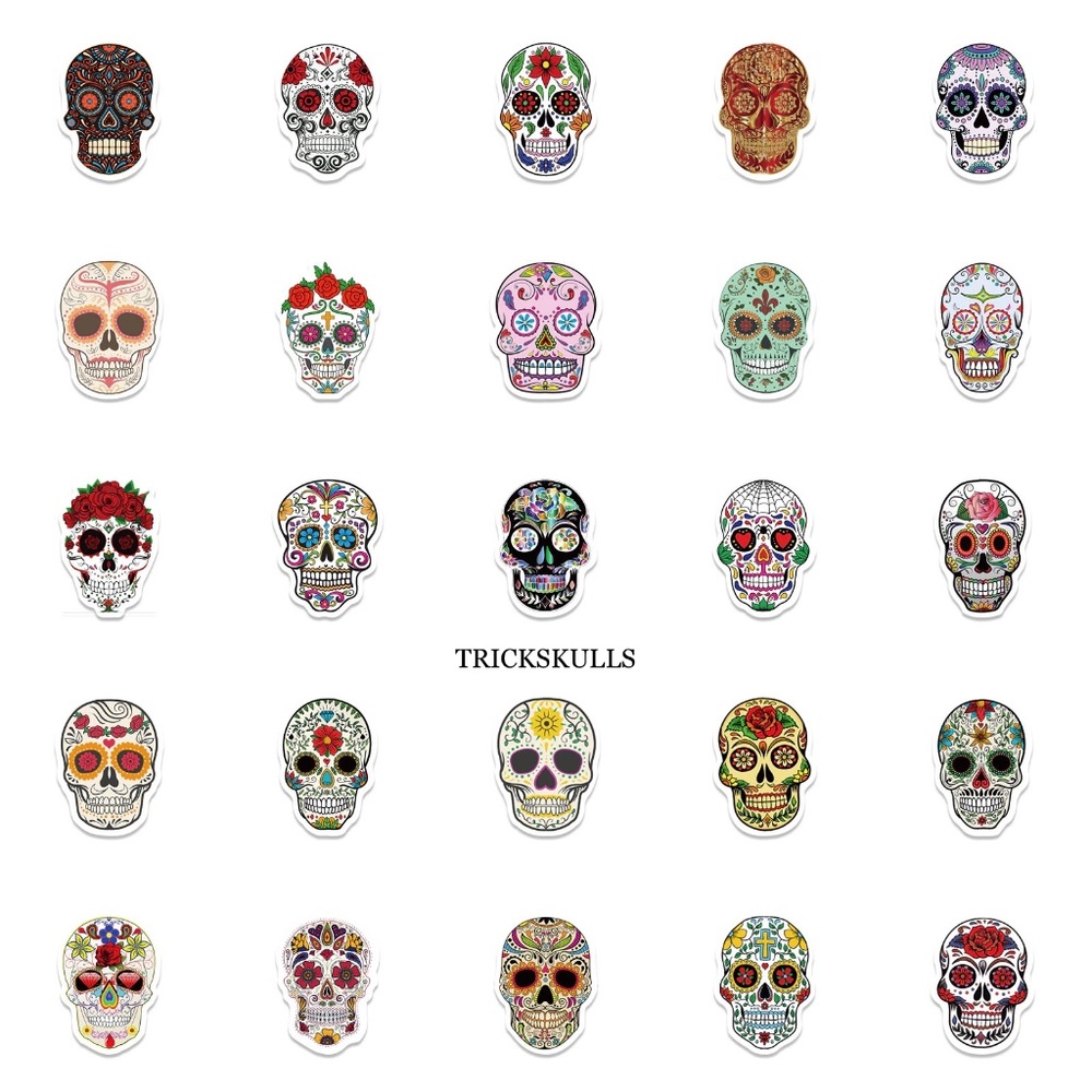 Day of the Dead Skulls Skull Sticker Punk Pack 50 pieces Waterproof Stickers